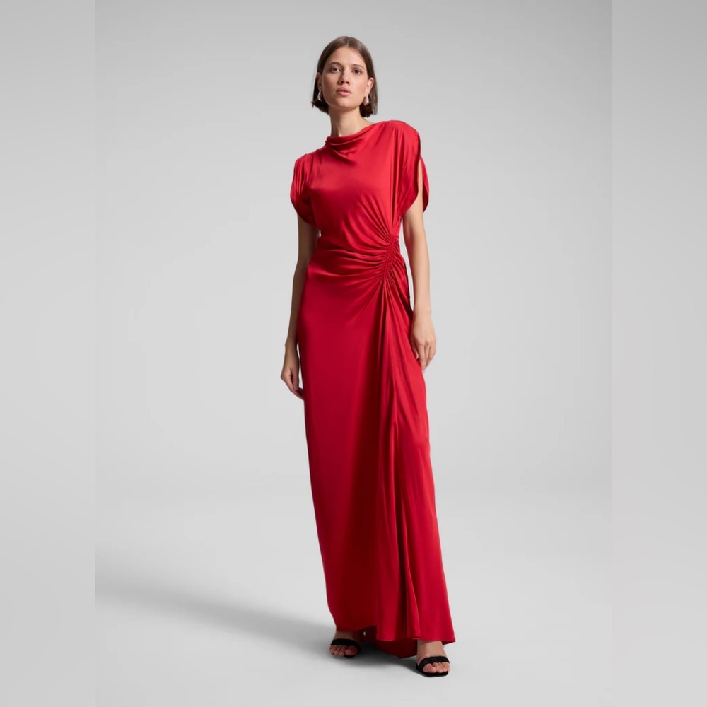 A.L.C. Red Draped Ruched Maxi Dress